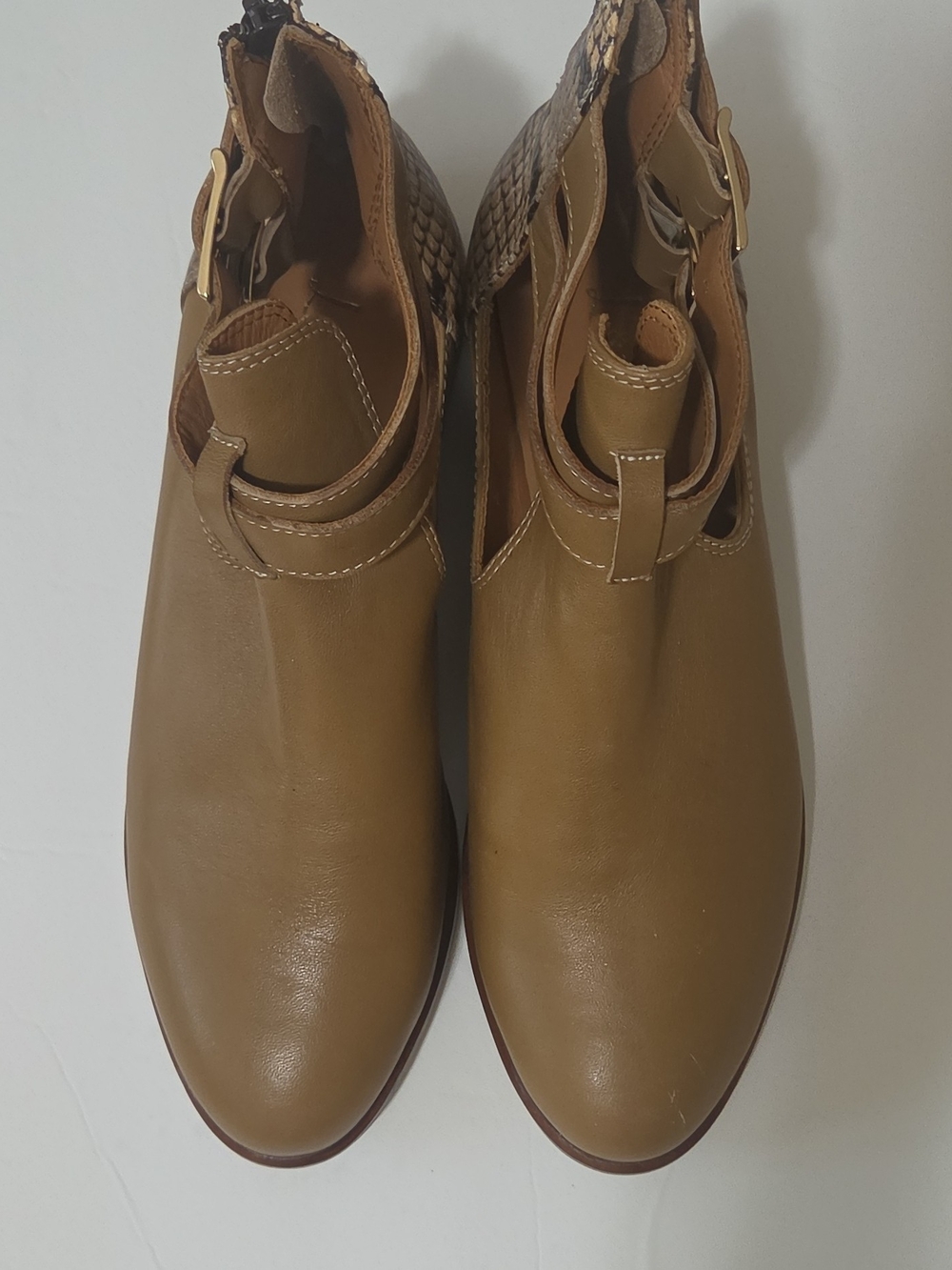 Cutout Ankle Booties with Buckle Detail in Tan